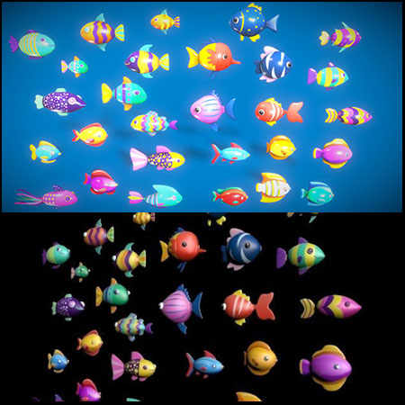 28个色彩斑斓的海底鱼类素材之家精选3D模型OBJ MTL FBX格式