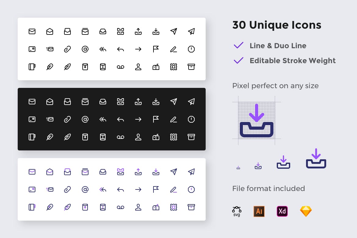 邮箱客户端UI设计线性图标矢量素材 Simplea Line – Mail Icon Set插图(1)
