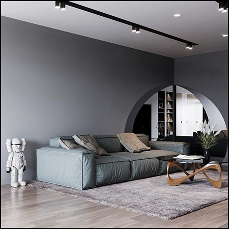 现代客厅和开放式厨房场景素材之家精选3D模型By Nguyen Phuong Ha