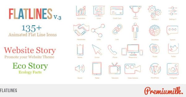 动态线条图标动画素材素材库精选AE模板 Flat Lines