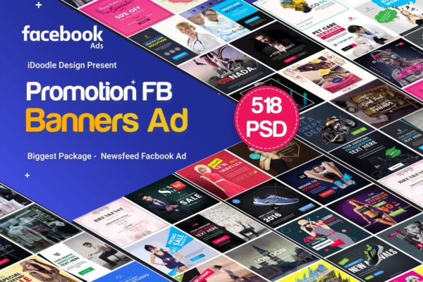Facebook信息流推广广告Banner模板 Promotion Facebook NewFeed Banner Ads – 518 PSD