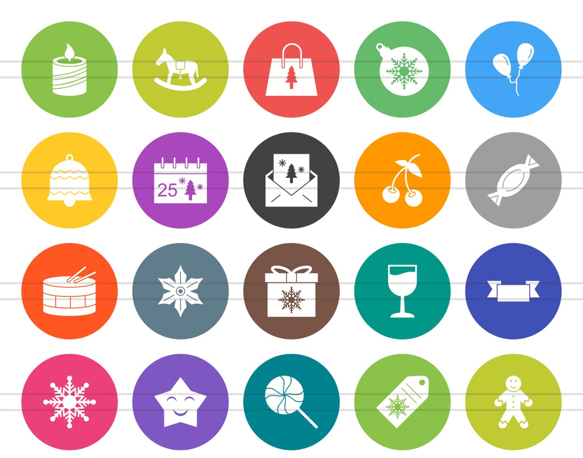 40枚圣诞节主题扁平设计风格圆形图标 40 Christmas Flat Round Icons插图(1)