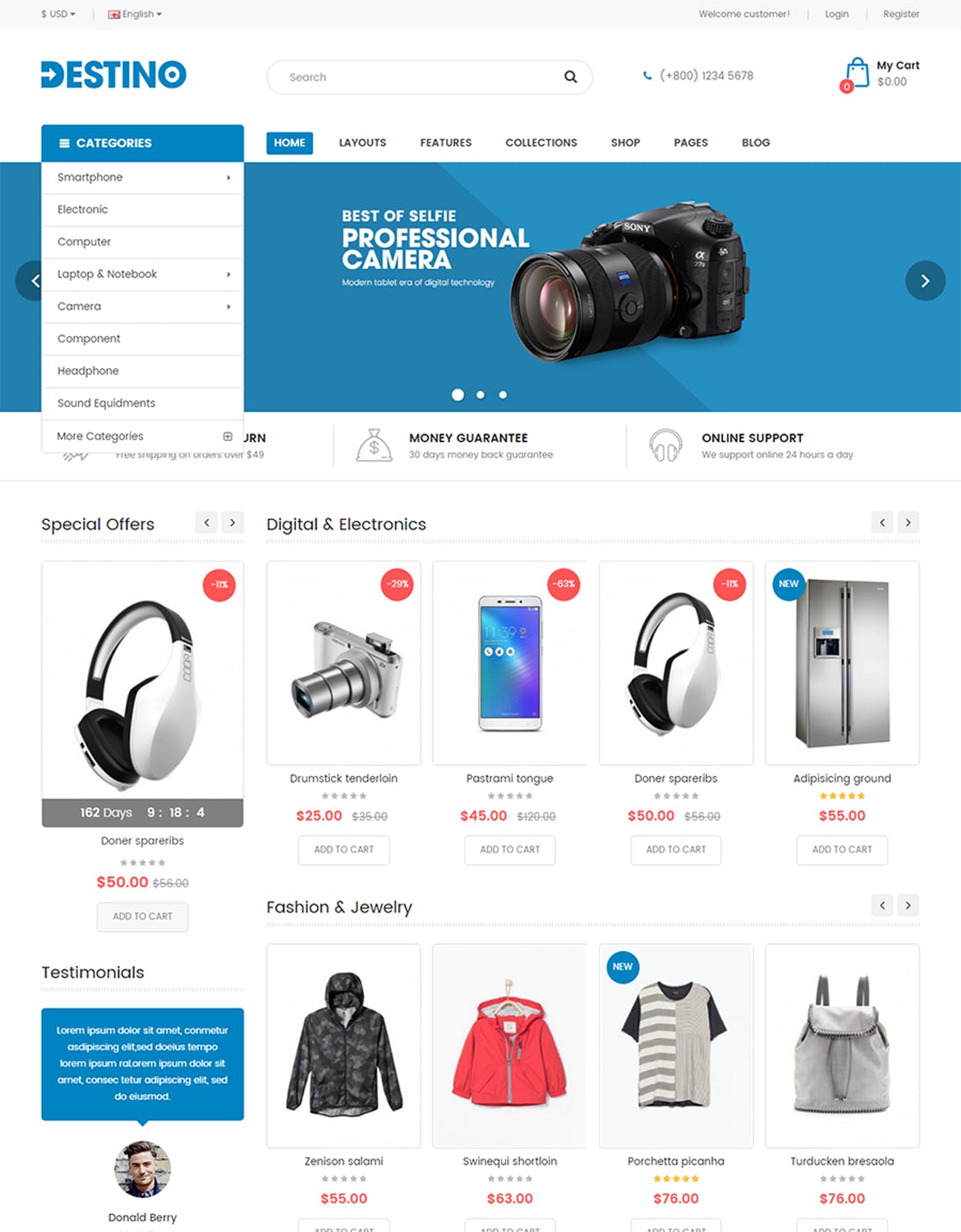 响应式设计多用途网上商城HTML模板素材库精选 Destino – Responsive & MultiPurpose HTML5 Template插图(2)
