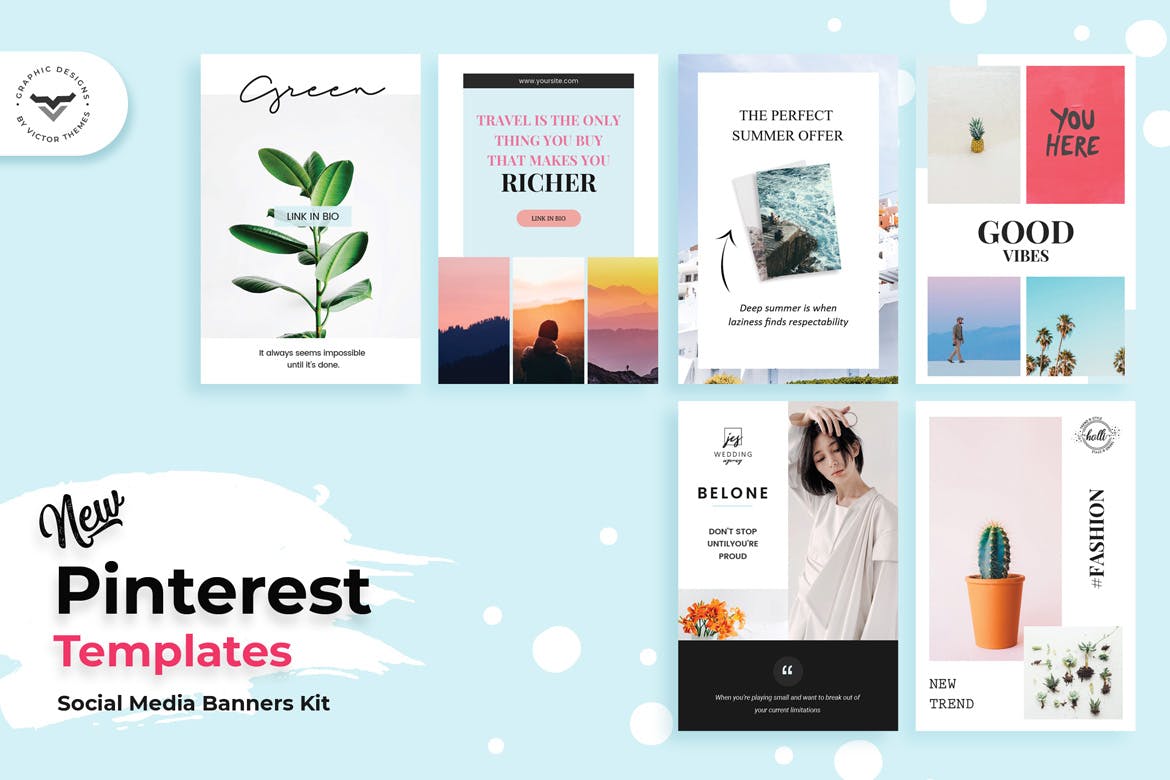 优雅时尚风格Pinterest社交网站推广图设计模板素材库精选 Pinterest Post Templates插图(1)