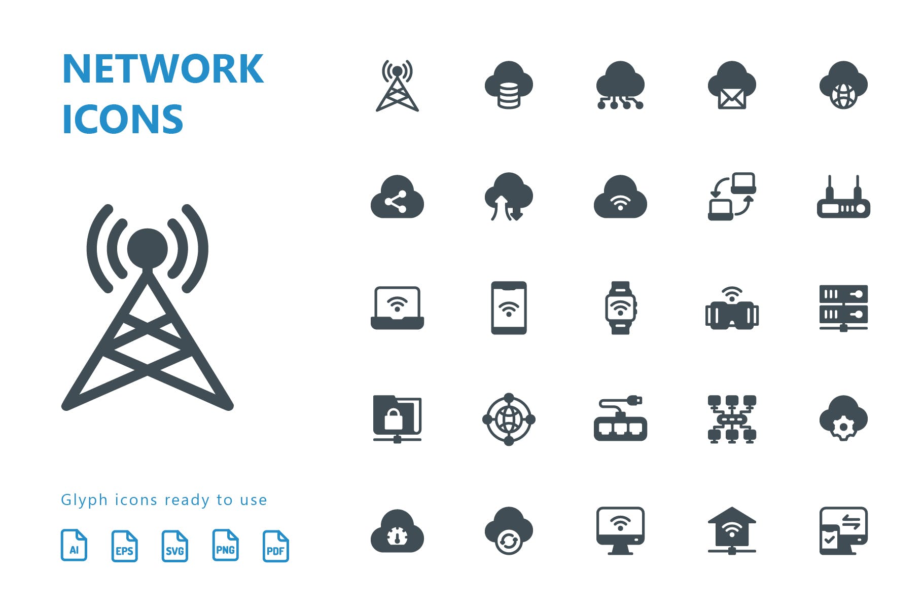 网络科技主题矢量字体素材库精选图标 Network Glyph Icons插图(1)