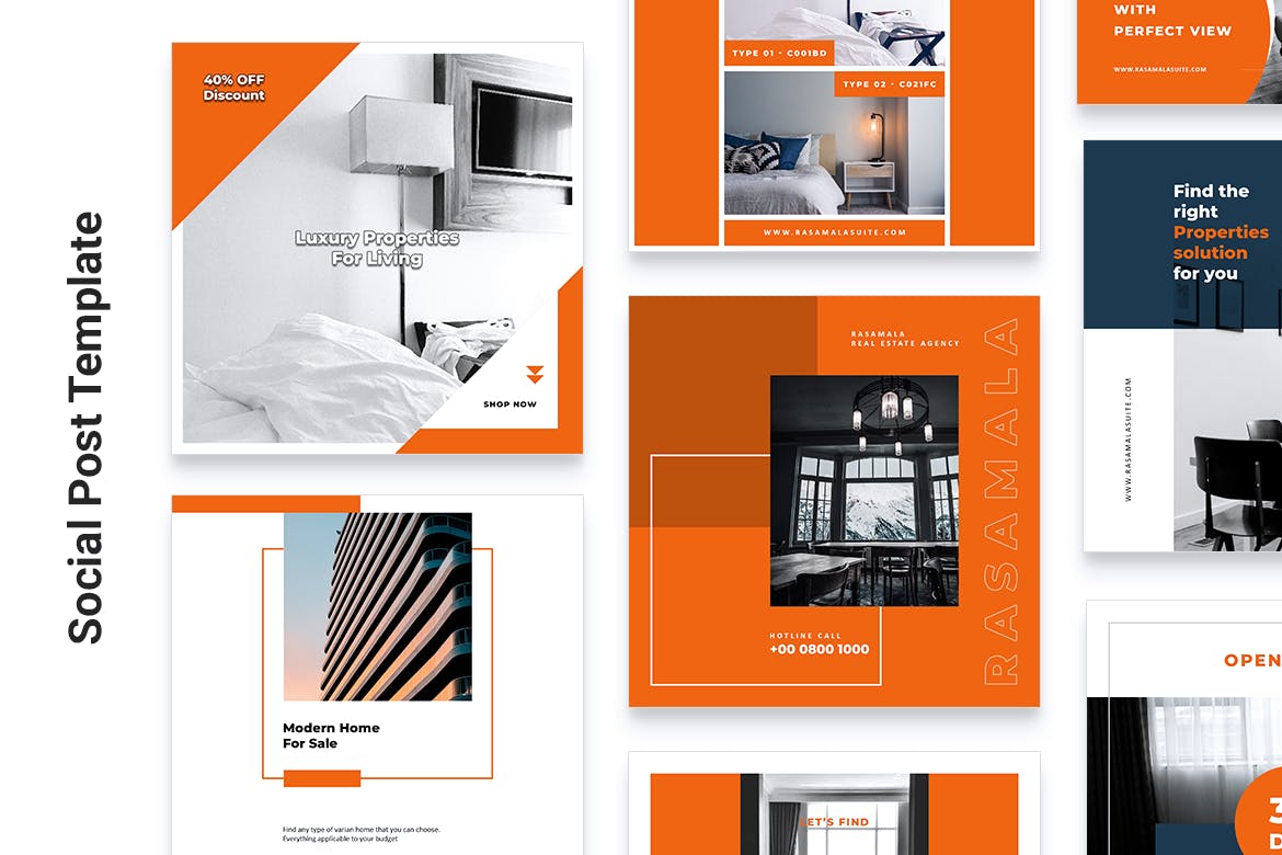 房地产销售租赁Instagram&Facebook社交贴图设计PSD模板素材库精选 RASAMALA Real Estate Instagram & Facebook Post插图(2)