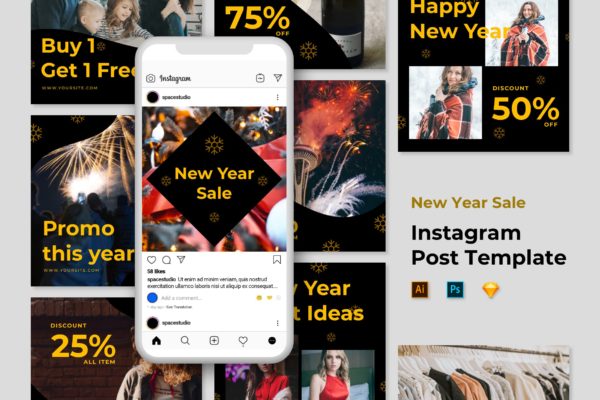 Instagram社交平日新年促销广告设计模板素材库精选 Instagram Templates