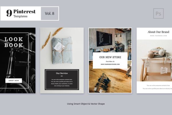 现代时尚Pinterest图片社交分享网站模板素材库精选Vol.8 Pinterest Templates Vol. 8