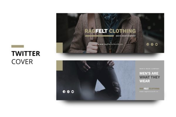 男性时尚主题Twitter社交主页封面设计模板素材库精选 Ragfelt Man Fashion Twitter Cover