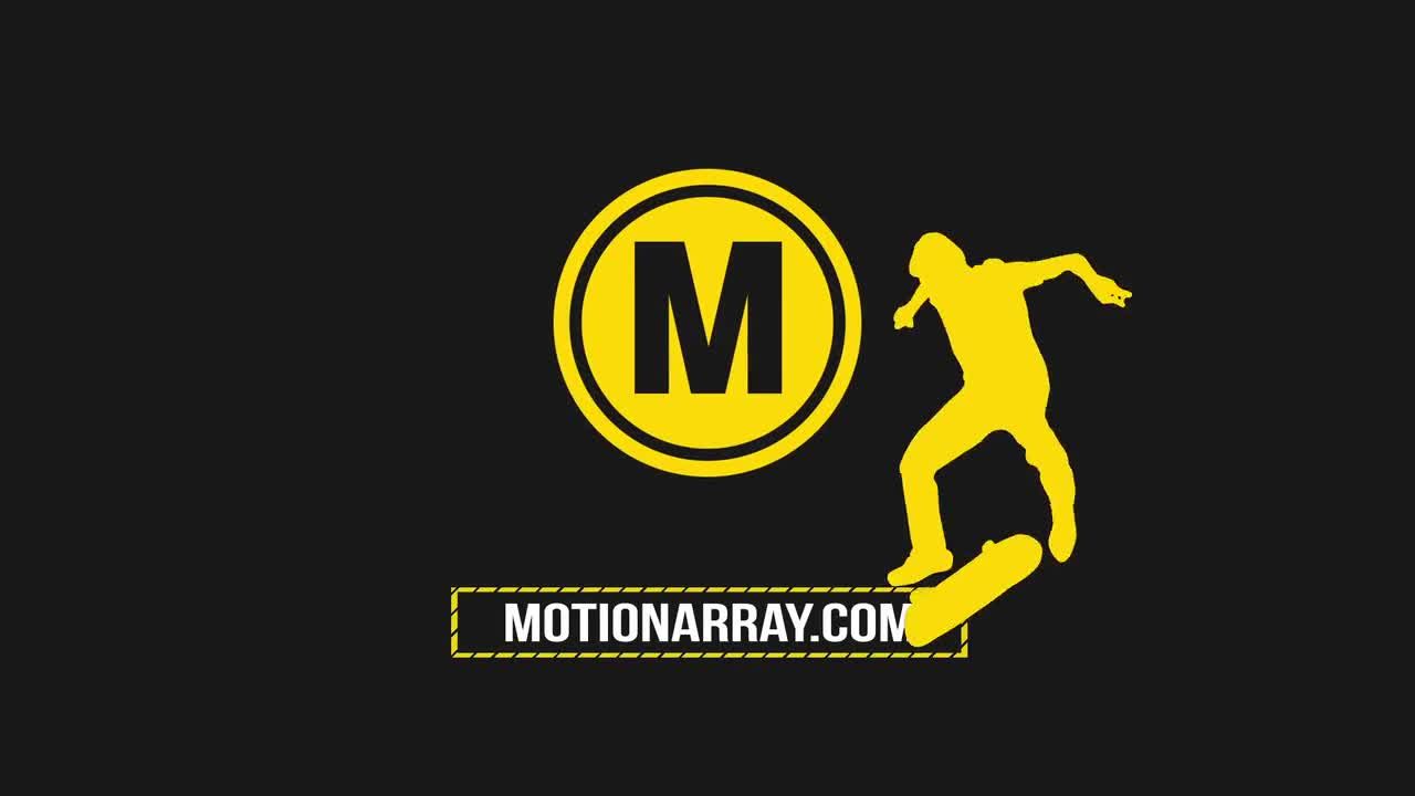 带有剪影滑板手的酷炫创意AE徽标模板