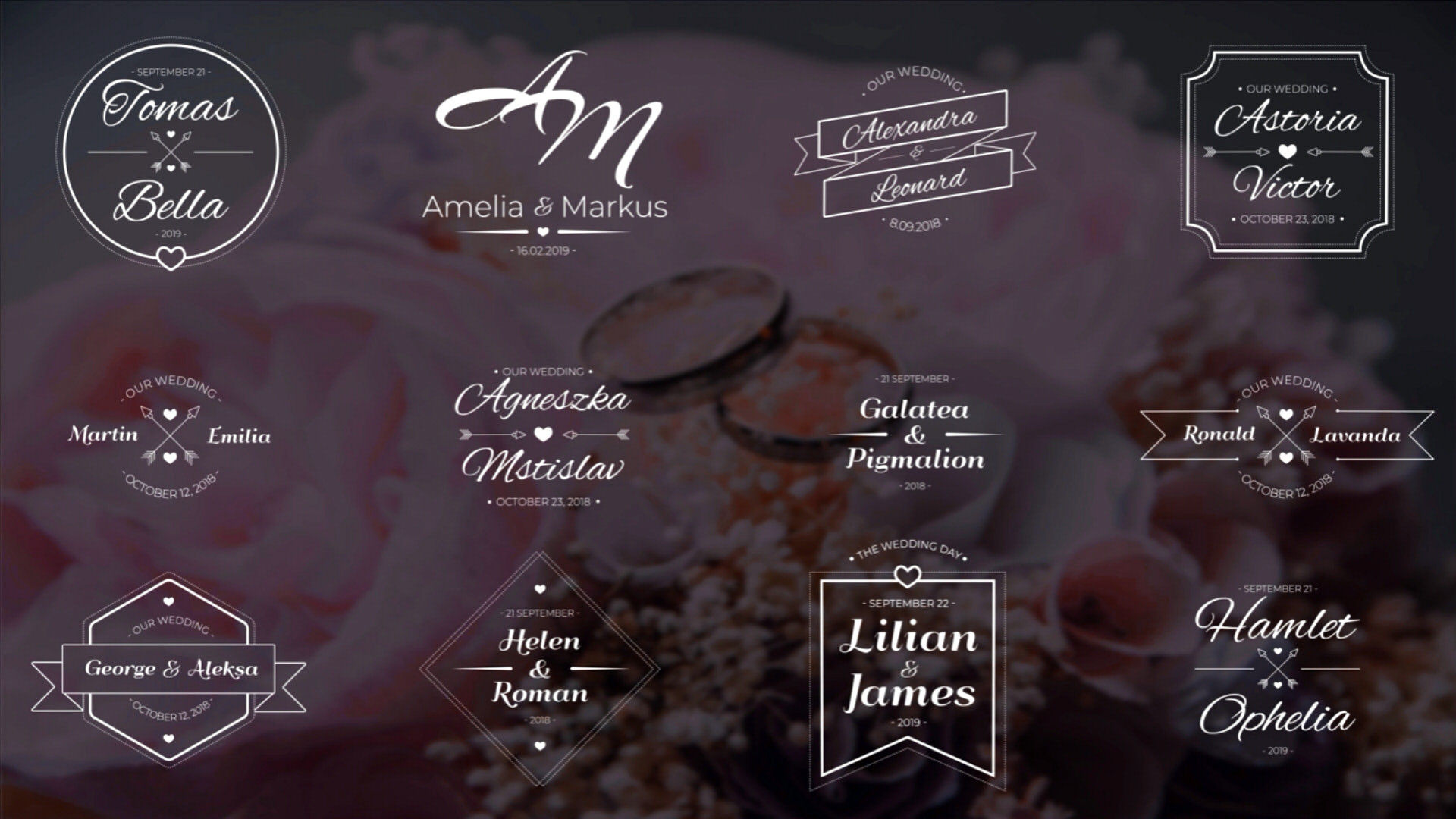 12个精美的婚礼全屏标题素材库精选AE模板