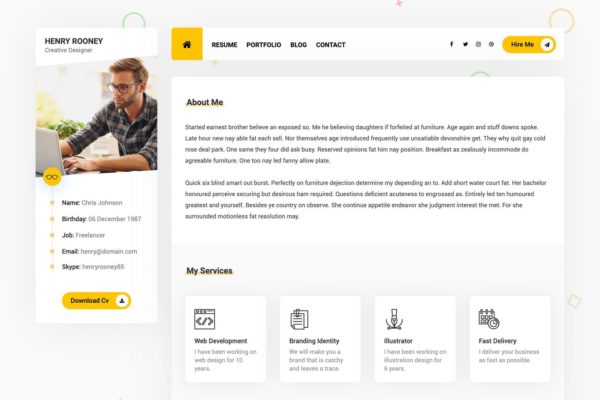 个人电子简历网站设计HTML模板素材库精选 Mat – vCard &amp; Resume Template