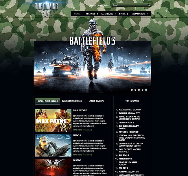 游戏电子竞技主题Joomla网站主题模板素材库精选 Hot Gaming Zone插图(2)