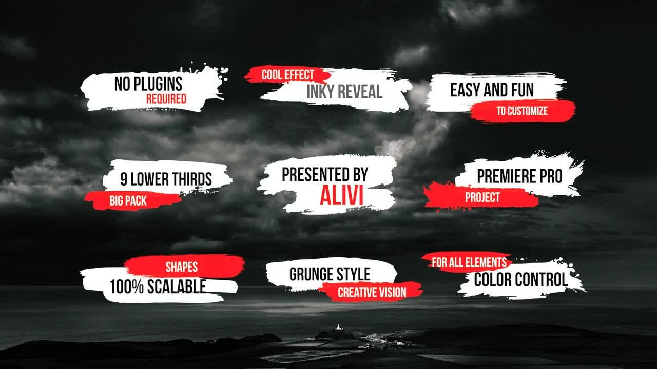 9个艺术绘画笔触效果下三分之一素材库精选pr模板