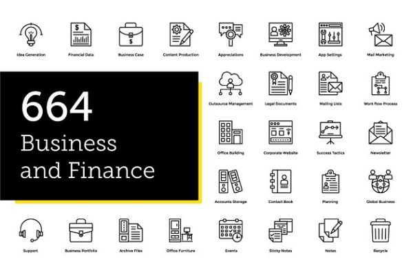 664款金融主题业务财务线条图标 664 Business and Finance Line Icons