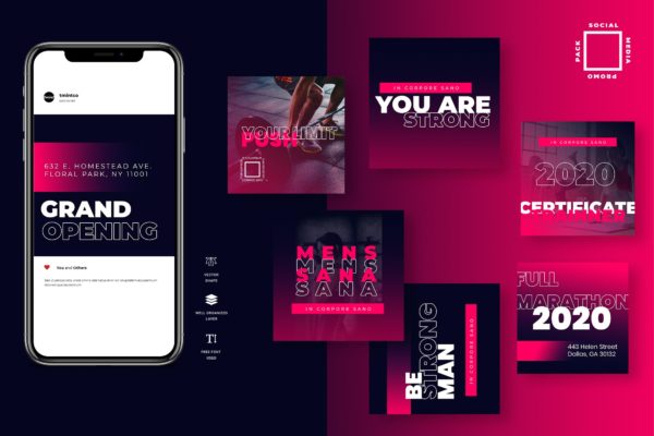 双色&amp;渐变色设计风格Instagram贴图设计模板素材库精选 Eight Duotone Instagram Post Template