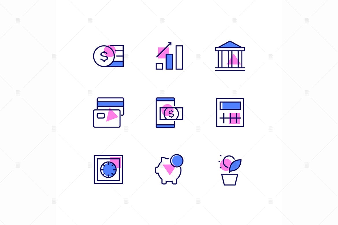 商业&金融主题线性设计风格矢量素材库精选图标 Business and finance – line design style icons set插图