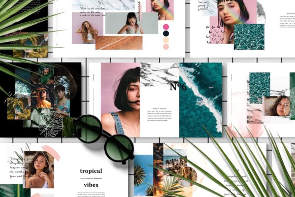 夏季热带主题剪贴簿/拼贴风格PPT幻灯片模板 PORTARICA – Powerpoint Template