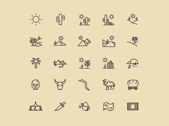 25枚沙漠主题矢量线性素材库精选图标 25 Desert Line Vector Icons