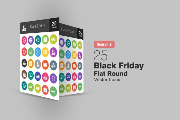 25个黑色星期五主题扁平设计风格圆角素材库精选图标 25 Black Friday Flat Round Icons