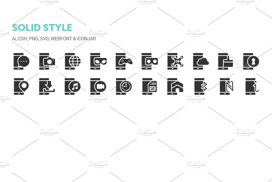现代智能手机线型图标及实体图标 Smartphones Icons插图(4)