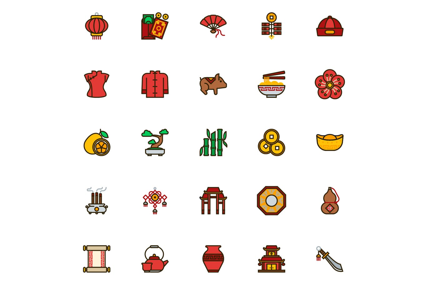 25枚中国新年主题矢量填充图标v1 Chinese New Year Filled插图(3)