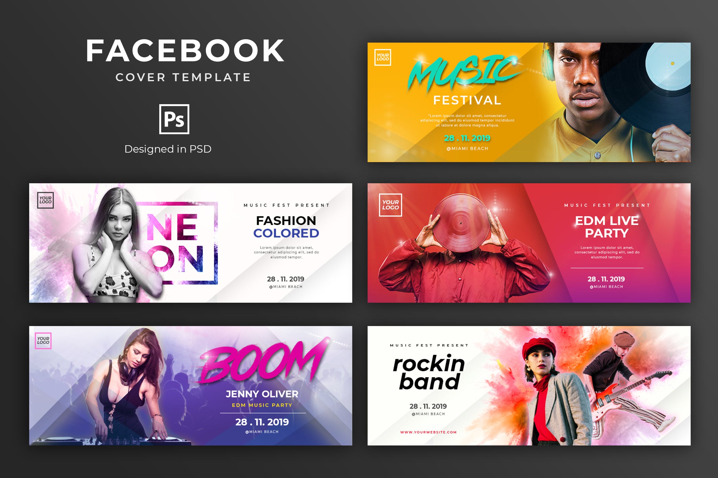 娱乐资讯Facebook主页封面设计模板素材库精选 Entertainment Facebook Cover Template插图