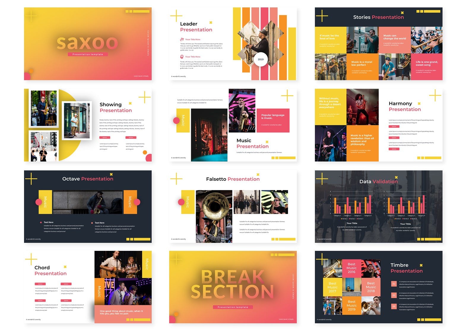 乐队音乐表演活动策划PPT幻灯片模板 Saxoo – Powerpoint Template插图(1)