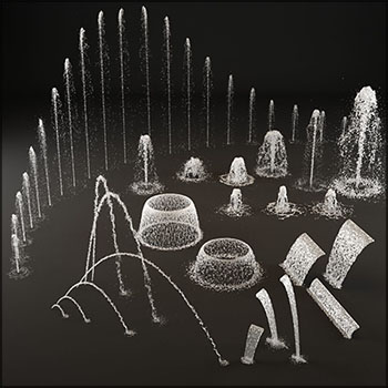 广场上的喷泉瀑布水柱水池OBJ格式素材之家精选3D模型