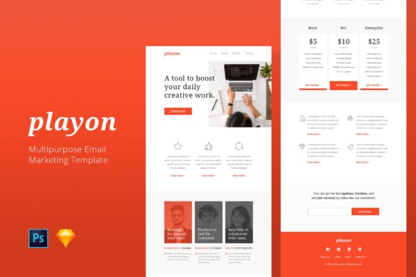 多用途邮件营销邮件订阅网站设计模板 Playon – Email Newsletter Template