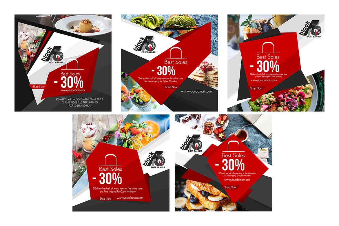 10个黑色星期五购物节主题Instagram社交贴文Banner横幅广告模板素材库精选 10 Instagram Post Banners-Black Friday插图(3)