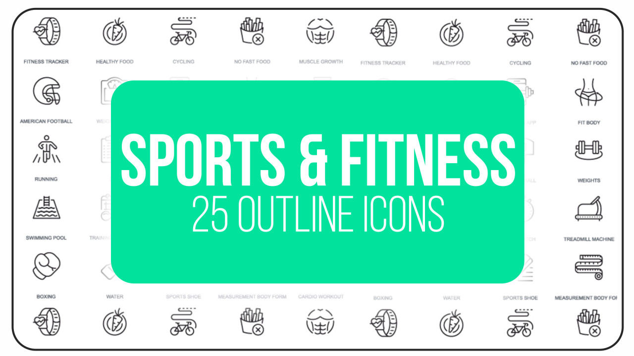 25个整洁创意的运动和健身大纲图标素材库精选AE模板