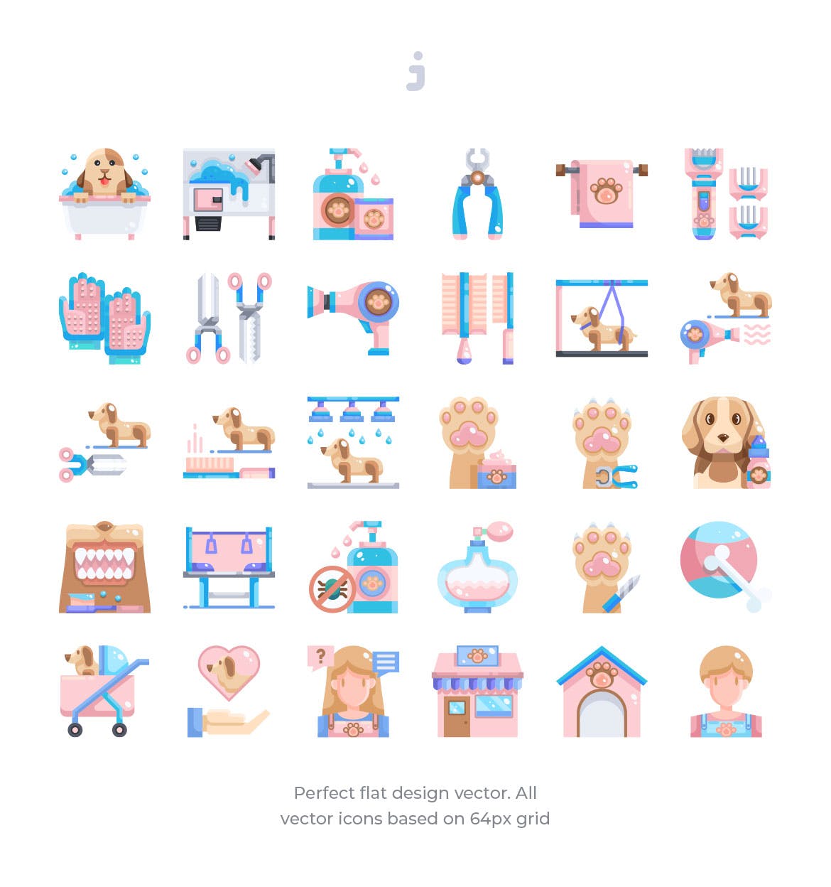 30枚扁平设计风格宠物美容主题矢量图标 30 Pet grooming Icons – Flat插图(1)