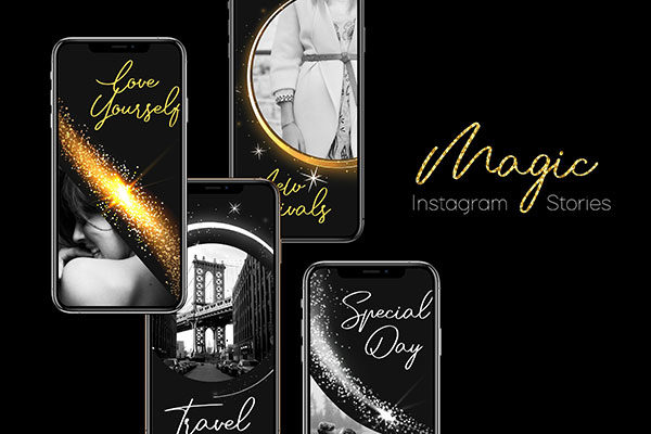 高端时尚黑色系列的Instagram故事模板素材库精选 Magic – Instagram Stories [psd,jpg,ttf]