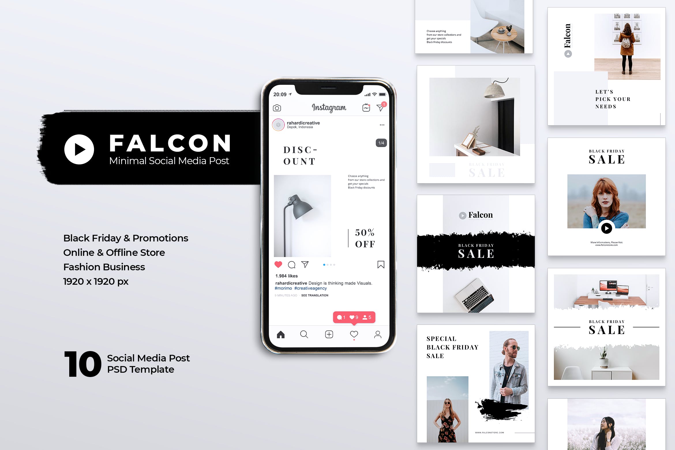 创意设计代理Instagram&Facebook文章贴图模板素材库精选 FALCON Creative Agency Instagram & Facebook Post插图