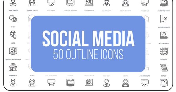 50枚社交媒体主题视频图标素材 Social Media – 50 Thin Line Icons