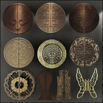 中式复古大门衣柜拉手门把手素材之家精选3D模型