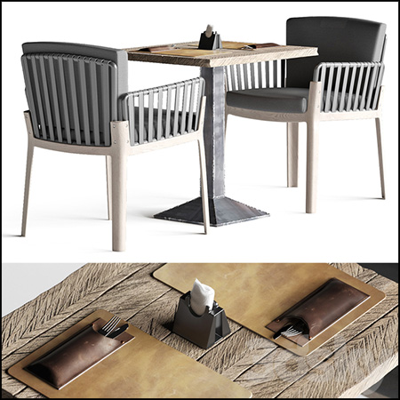 扶手餐桌和户外方形餐椅素材之家精选3D模型