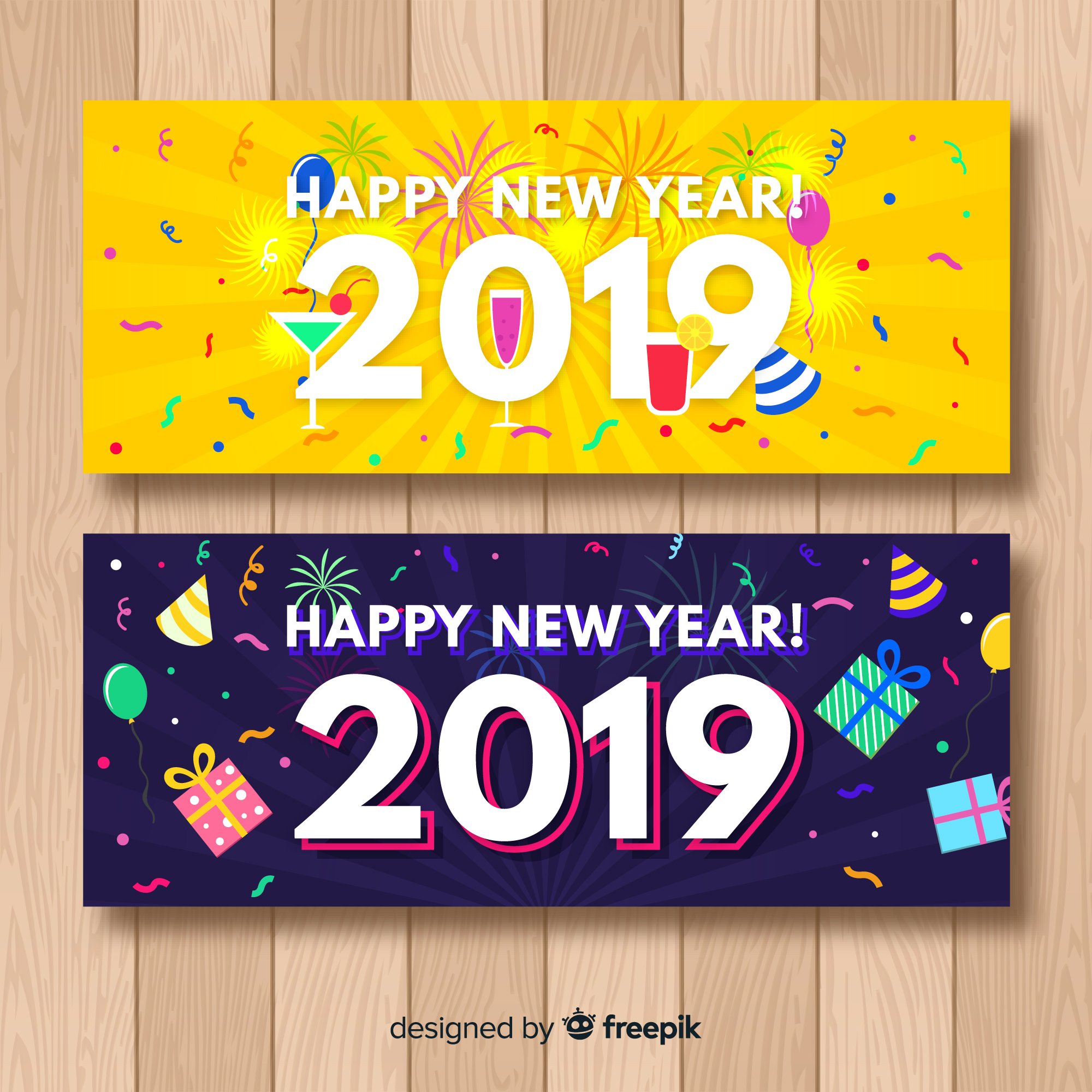 时尚高端绚丽2019新年元旦party派对海报banner设计模板插图