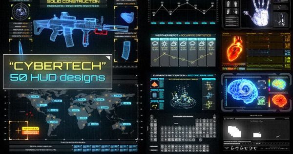数码科技信息动画视频设计素材库精选AE模板 CyberTech HUD Infographic Pack