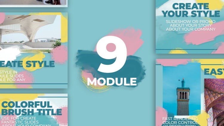 9个独特清新的画笔幻灯片素材库精选AE模板