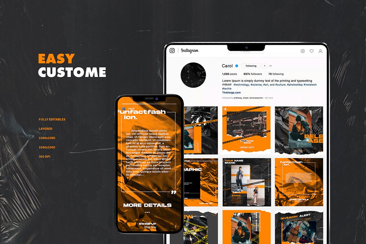 塑料胶纸纹理背景Instagram贴图设计模板素材库精选v3 Instagram Template vol.3插图(6)
