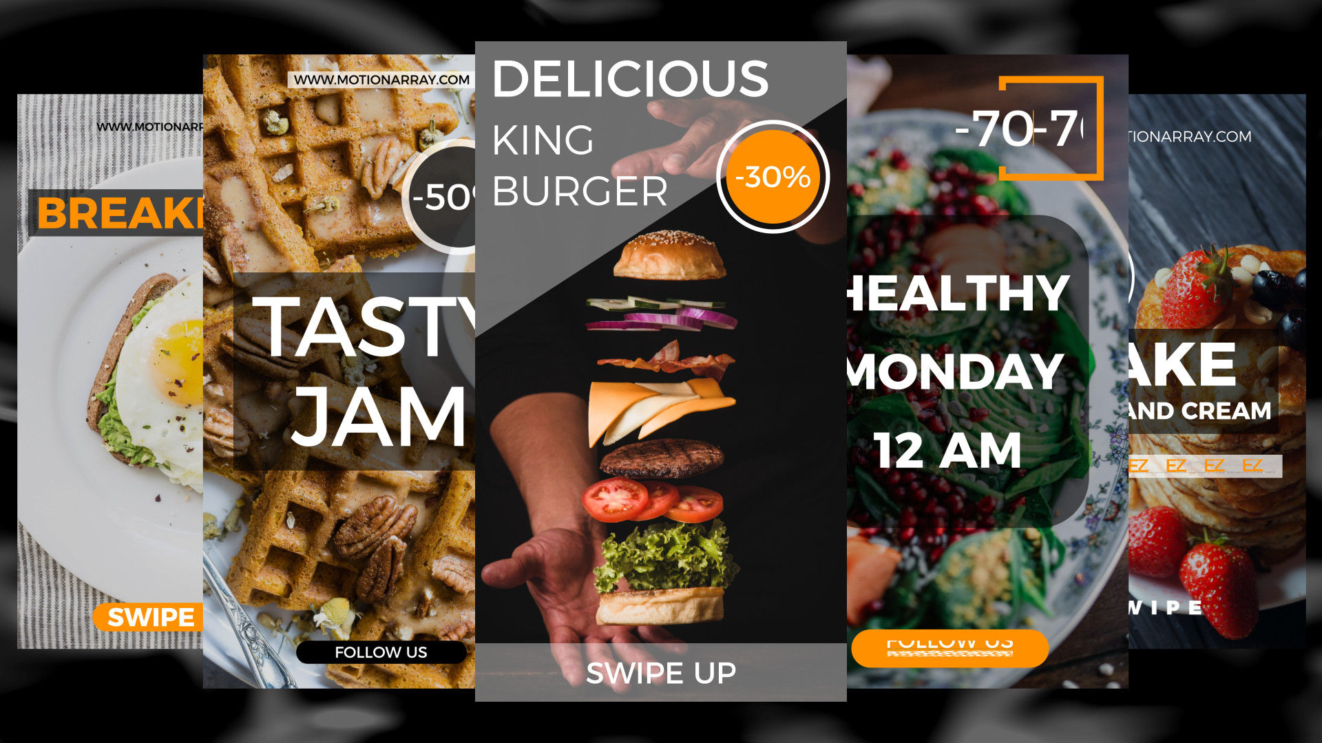 10个干净新鲜动态动画的美食Instagram故事素材库精选AE模板