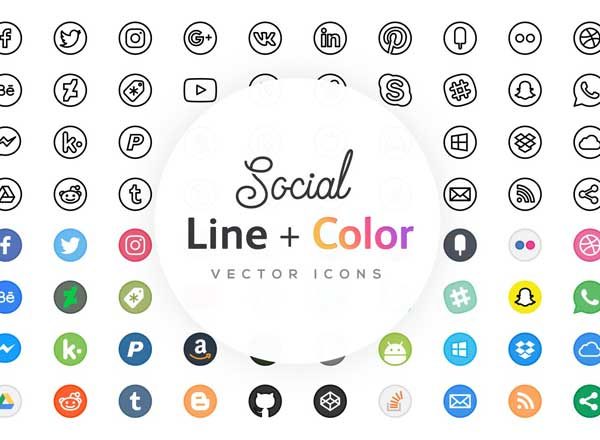 国外主流社交媒体线框图标 Free Line Icons – Social