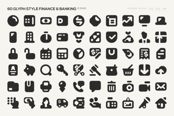 60枚金融和银行主题字体图标素材 60 Glyph Style Finance &amp; Banking Icons