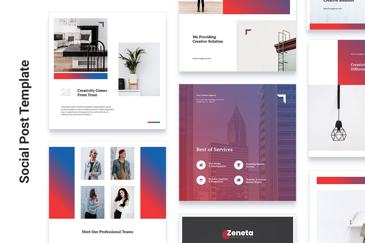 创意代理公司Instagram&Facebook文章贴图设计模板素材库精选 FURY Creative Agency Instagram & Facebook Post插图(2)