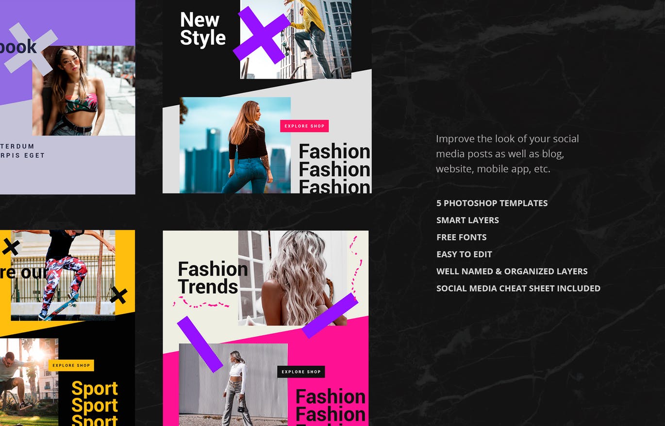 时装品牌社交媒体推广Banner横幅广告设计模板素材库精选v84 Social Media Banners – Vol84插图(2)