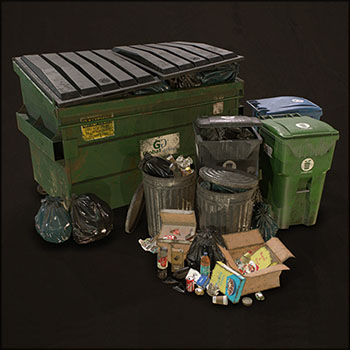 城市垃圾和垃圾桶垃圾箱素材之家精选3D模型