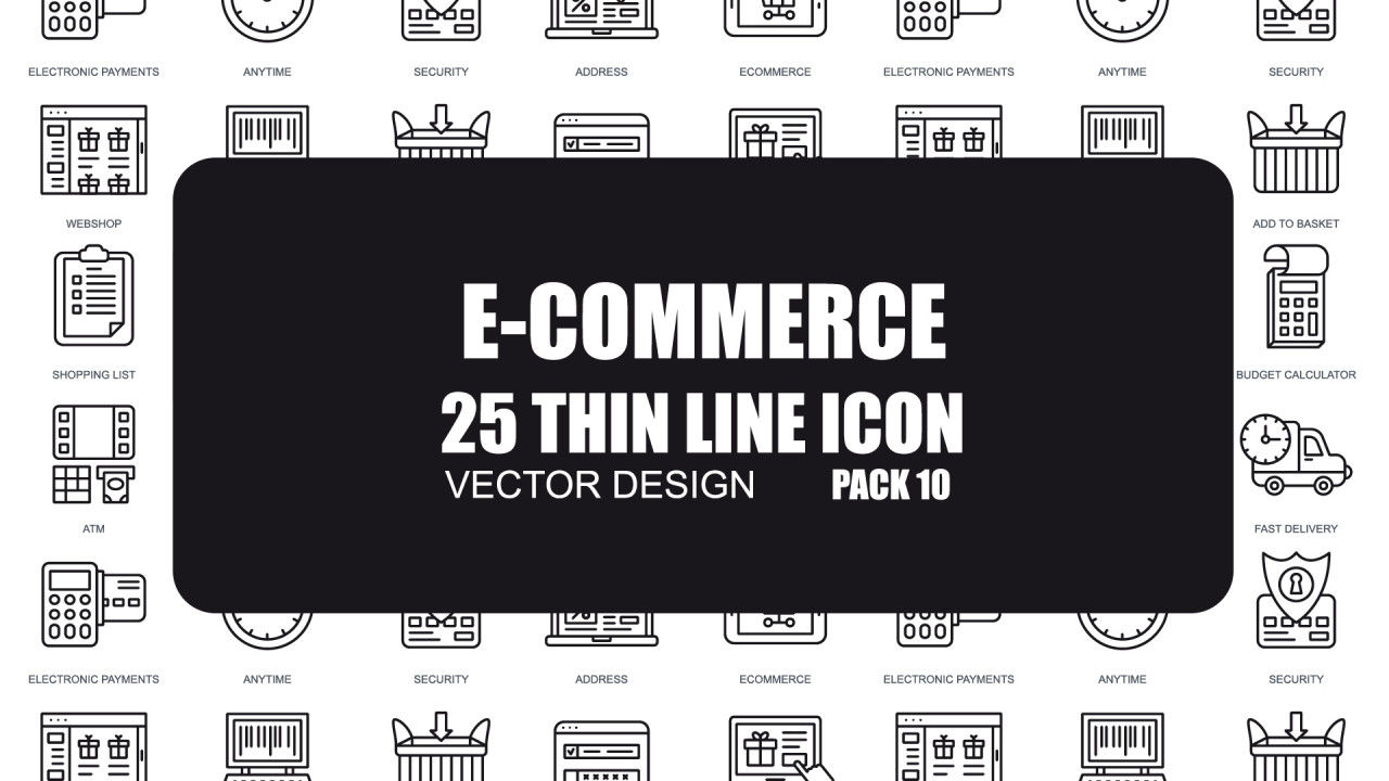 25个时尚设计的电子商务细线图标素材库精选AE模板