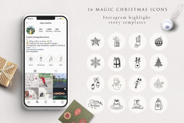 圣诞节主题Highlight矢量图标素材 Xmas Instagram Highlight Story Icons